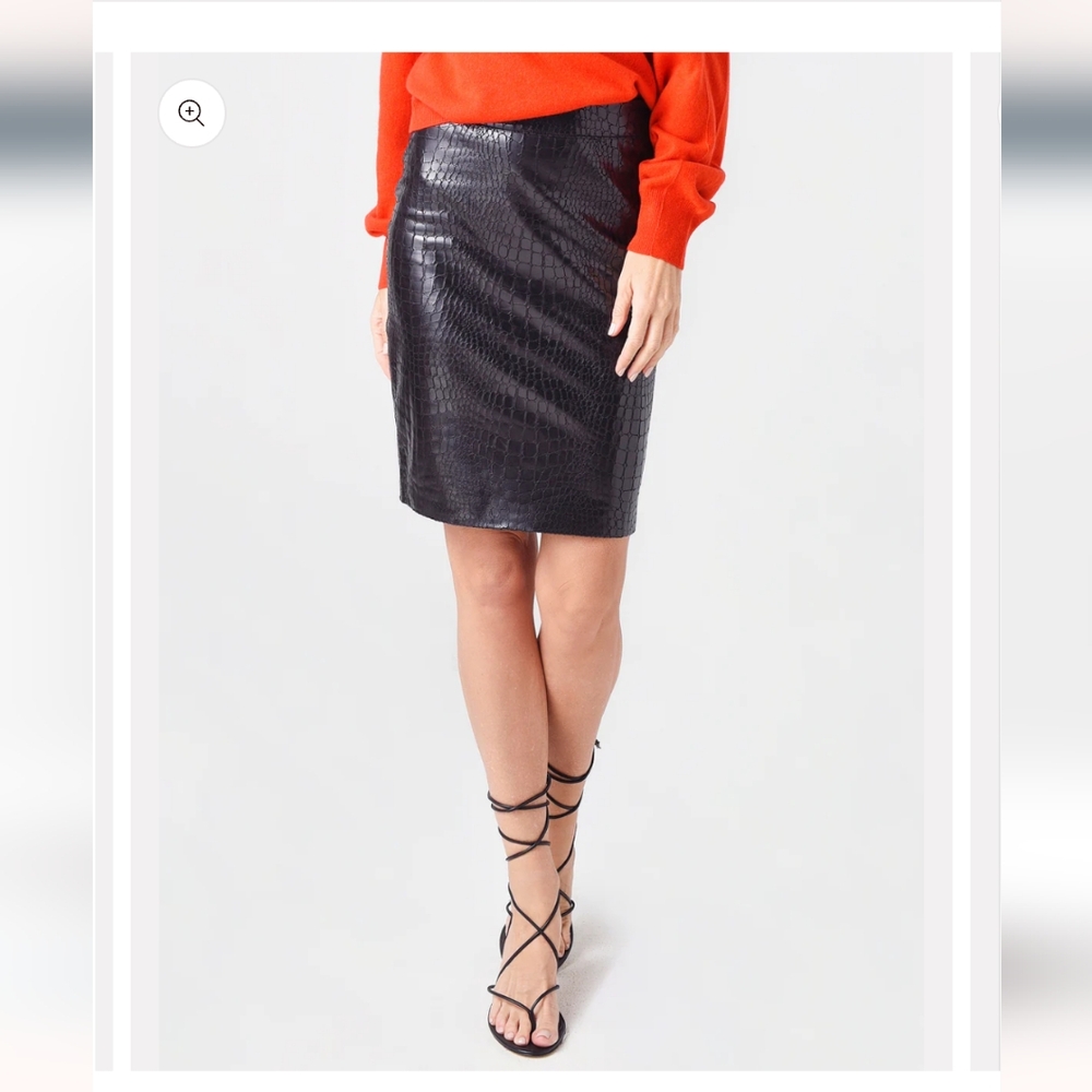 Brochu Walker Drew Croc Skirt Black Pencil Faux Embossed Vegan Leather M New
